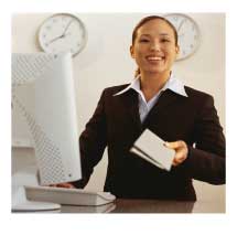 airline ticket agent at ticket counte
