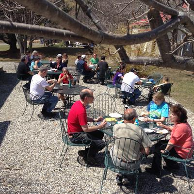 Eating outside on an early spring day. 